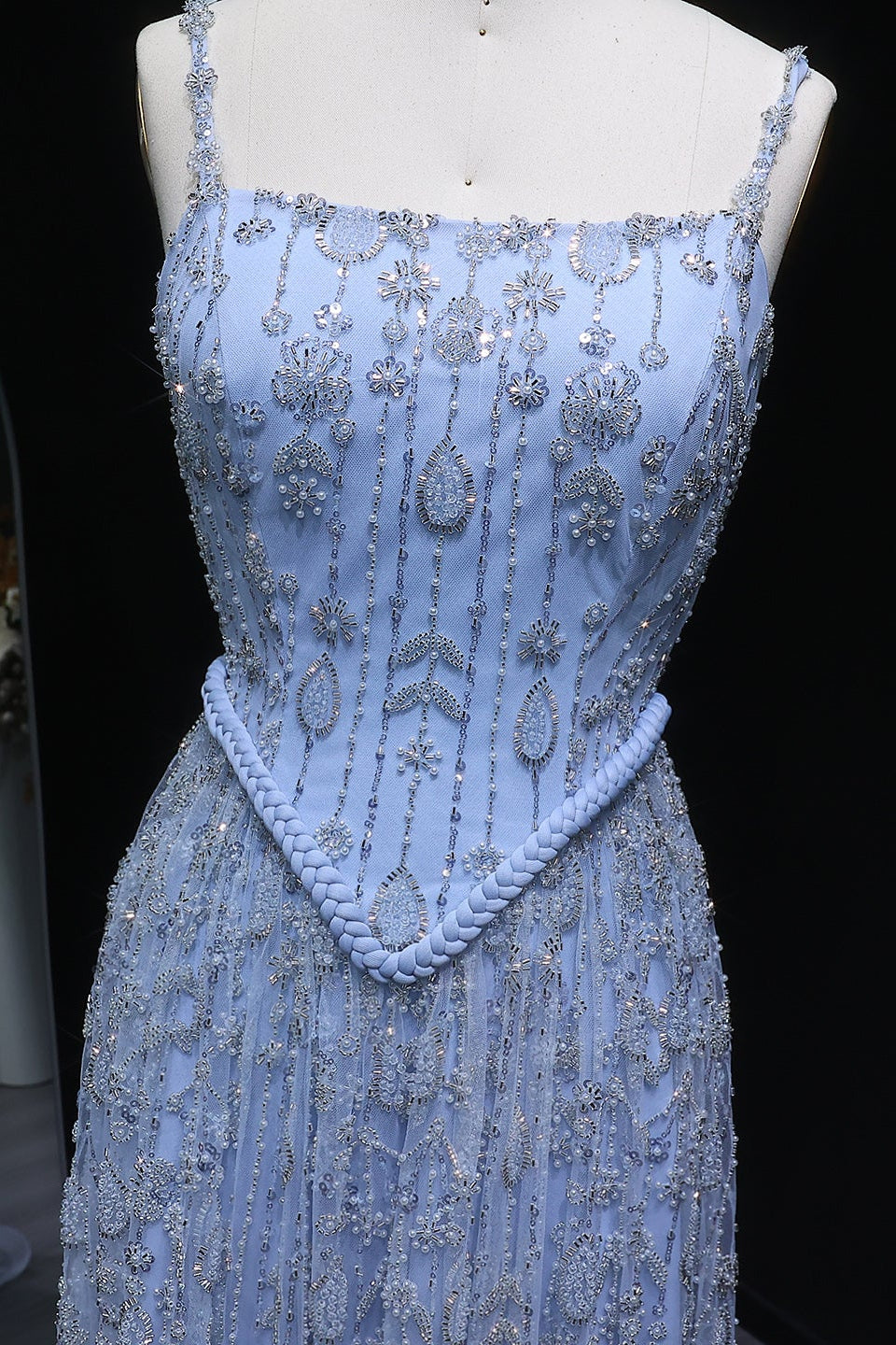 Luxury Sequined Floral Lace Square Neck A-Line Evening Dress SS693