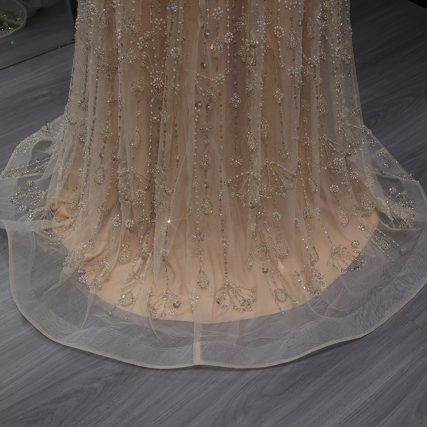 Luxury Sequined Floral Lace Square Neck A-Line Evening Dress SS693 Sheer Fairy