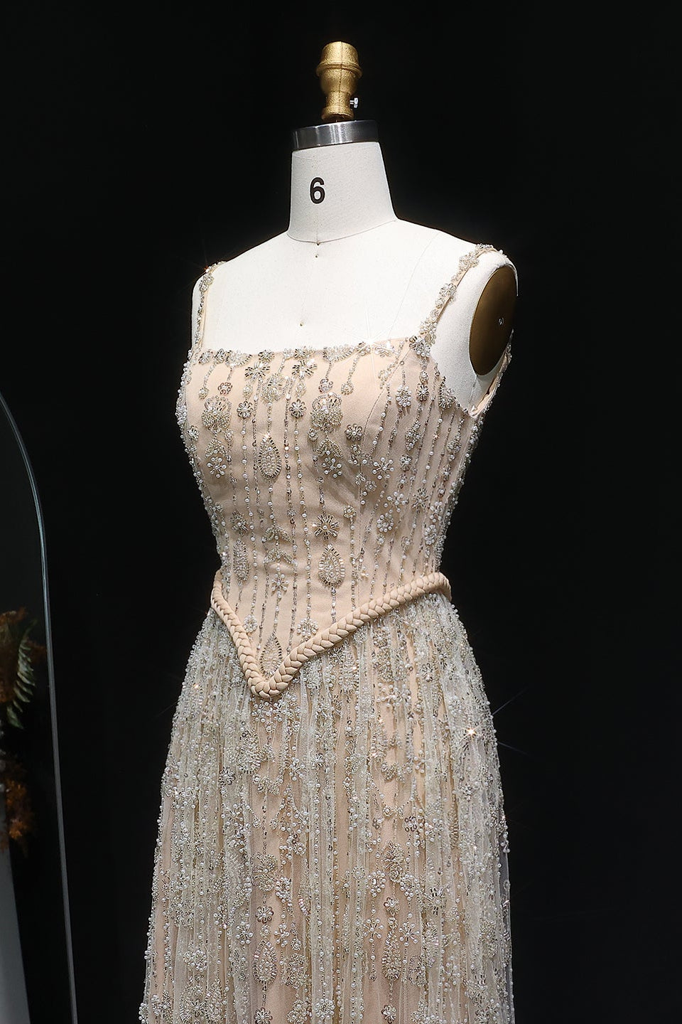 Luxury Sequined Floral Lace Square Neck A-Line Evening Dress SS693