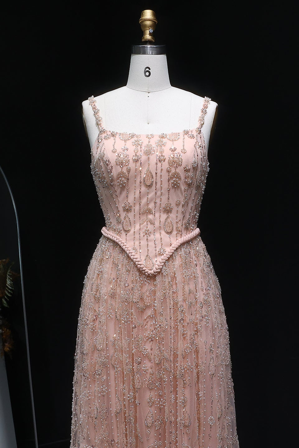 Luxury Sequined Floral Lace Square Neck A-Line Evening Dress SS693