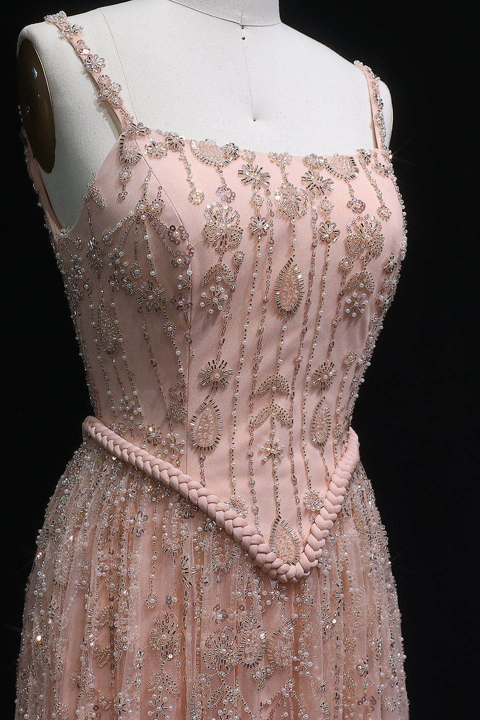 Luxury Sequined Floral Lace Square Neck A-Line Evening Dress SS693