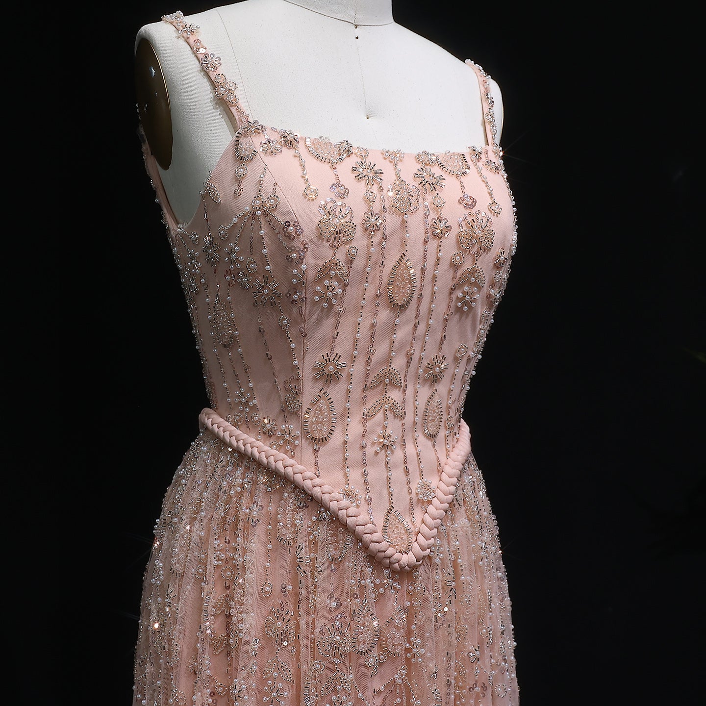 Luxury Sequined Floral Lace Square Neck A-Line Evening Dress SS693 Sheer Fairy
