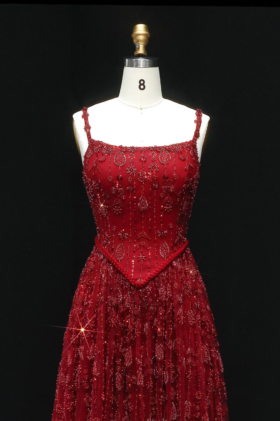 Luxury Sequined Floral Lace Square Neck A-Line Evening Dress SS693