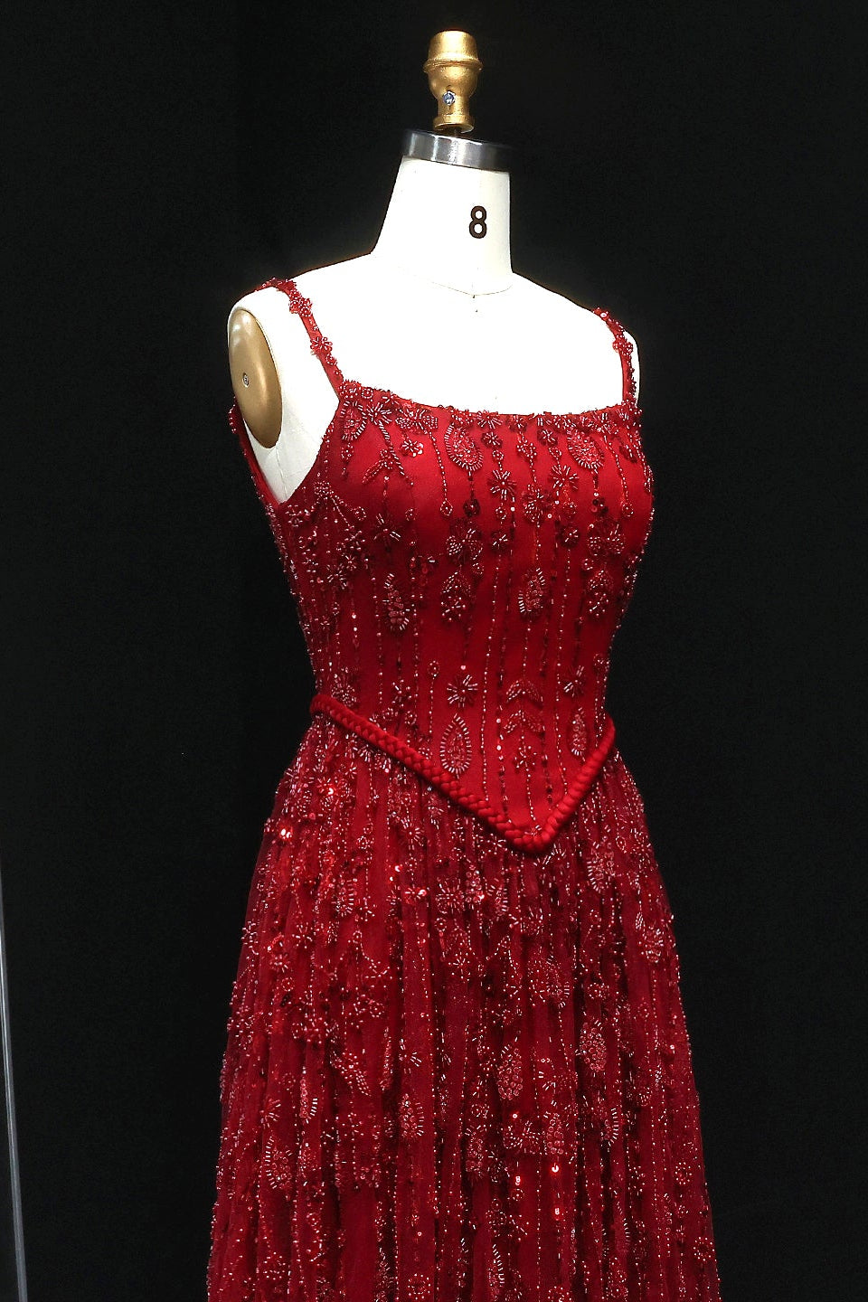 Luxury Sequined Floral Lace Square Neck A-Line Evening Dress SS693