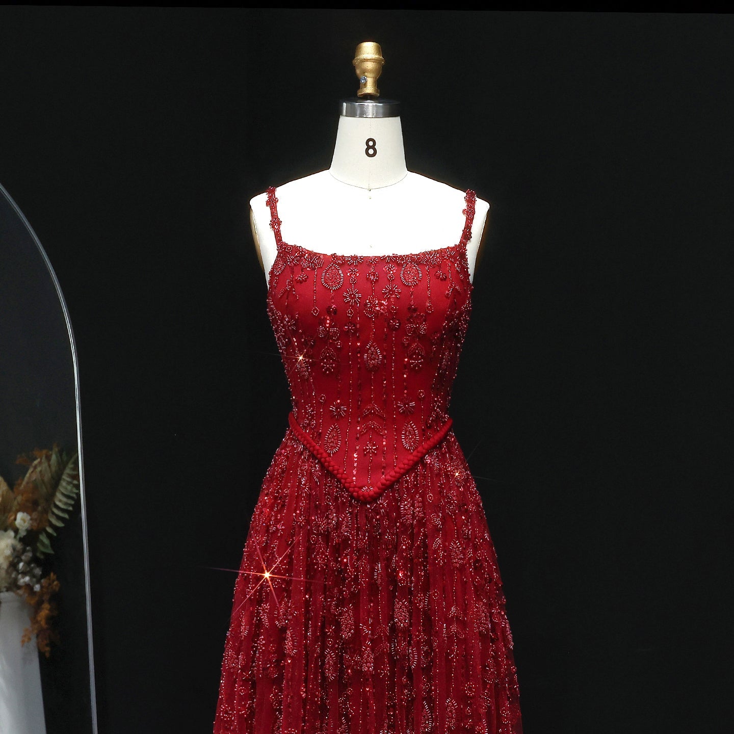 Luxury Sequined Floral Lace Square Neck A-Line Evening Dress SS693 Sheer Fairy