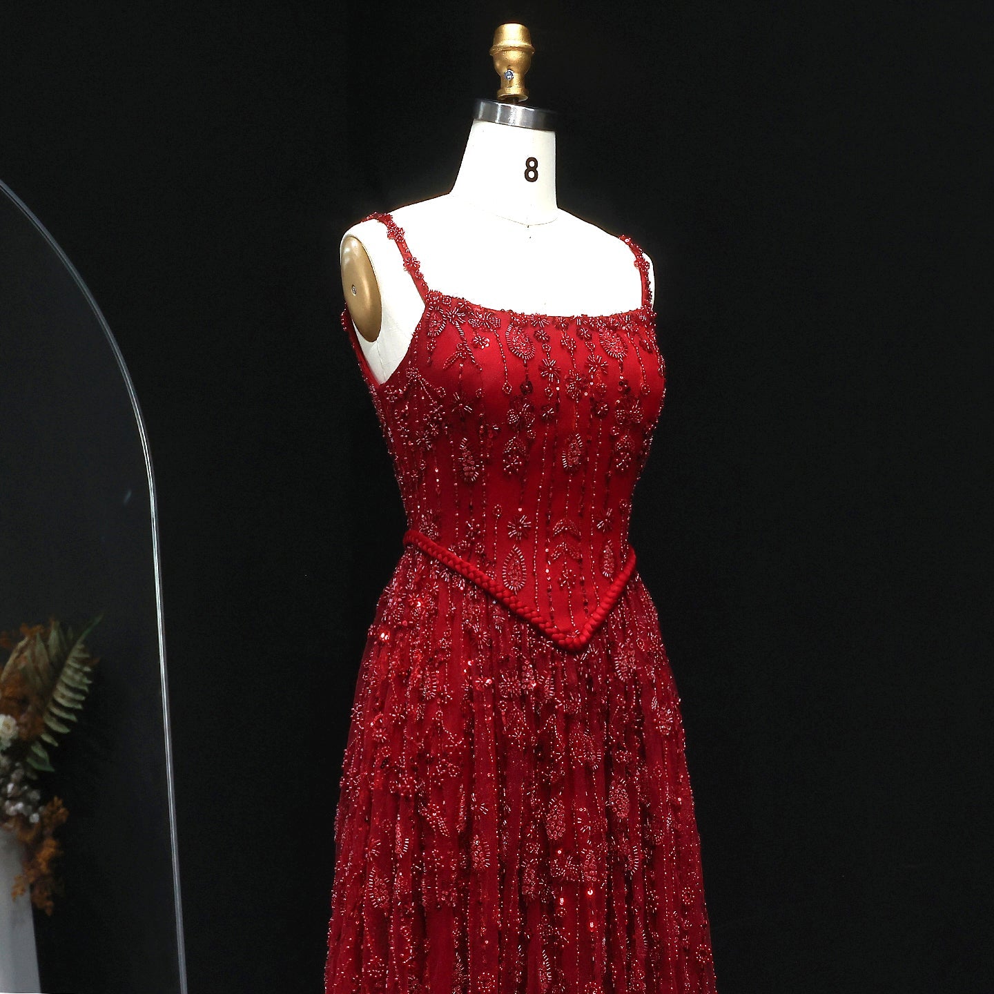 Luxury Sequined Floral Lace Square Neck A-Line Evening Dress SS693 Sheer Fairy