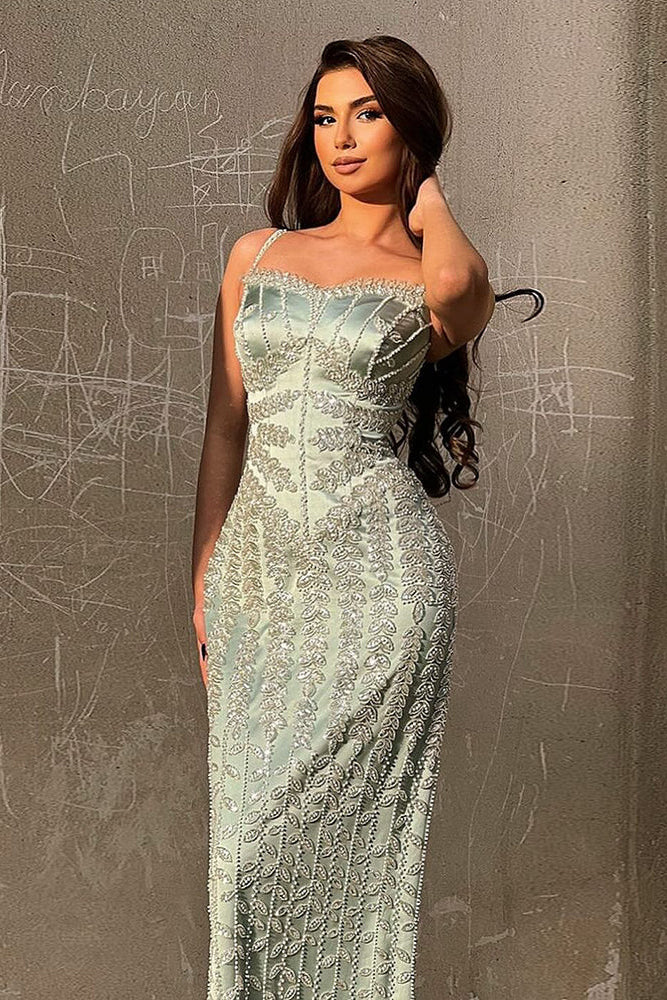 Luxury Spaghetti Straps Lace Beaded Mermaid Evening Dress SS694