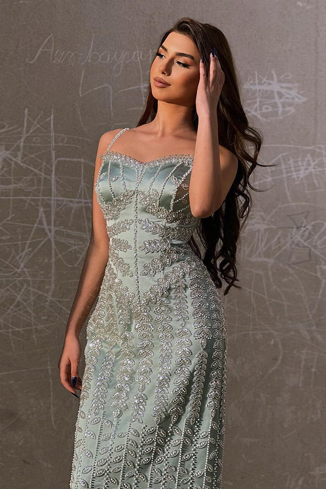 Luxury Spaghetti Straps Lace Beaded Mermaid Evening Dress SS694