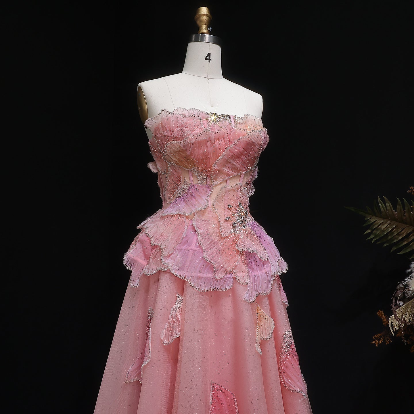 Blush Pink Strapless 3D Floral Ball Gown Long Evening Dress SS749 Sheer Fairy