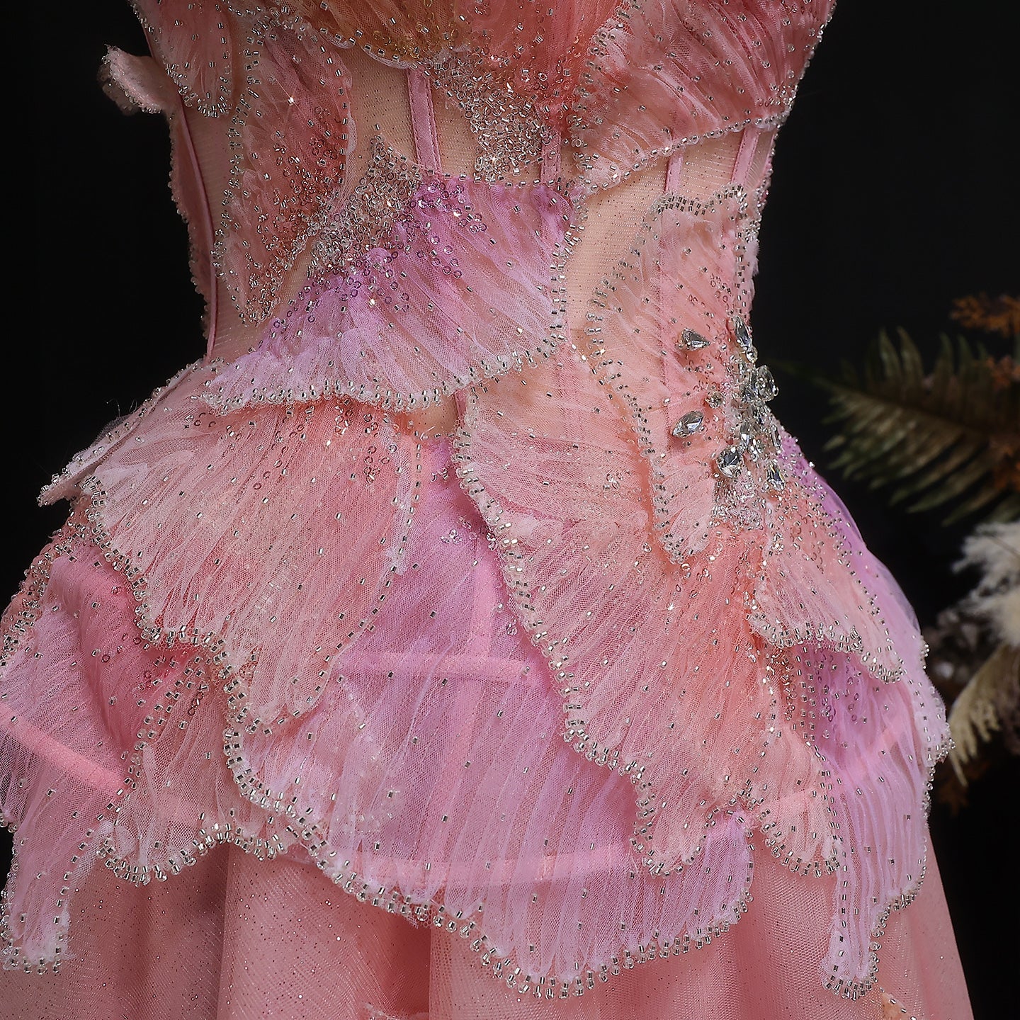 Blush Pink Strapless 3D Floral Ball Gown Long Evening Dress SS749 Sheer Fairy