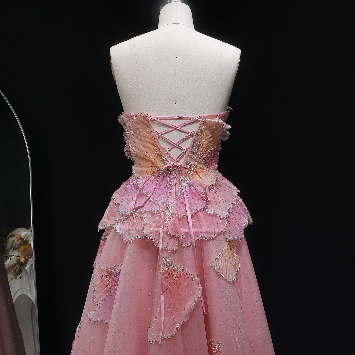 Blush Pink Strapless 3D Floral Ball Gown Long Evening Dress SS749 Sheer Fairy