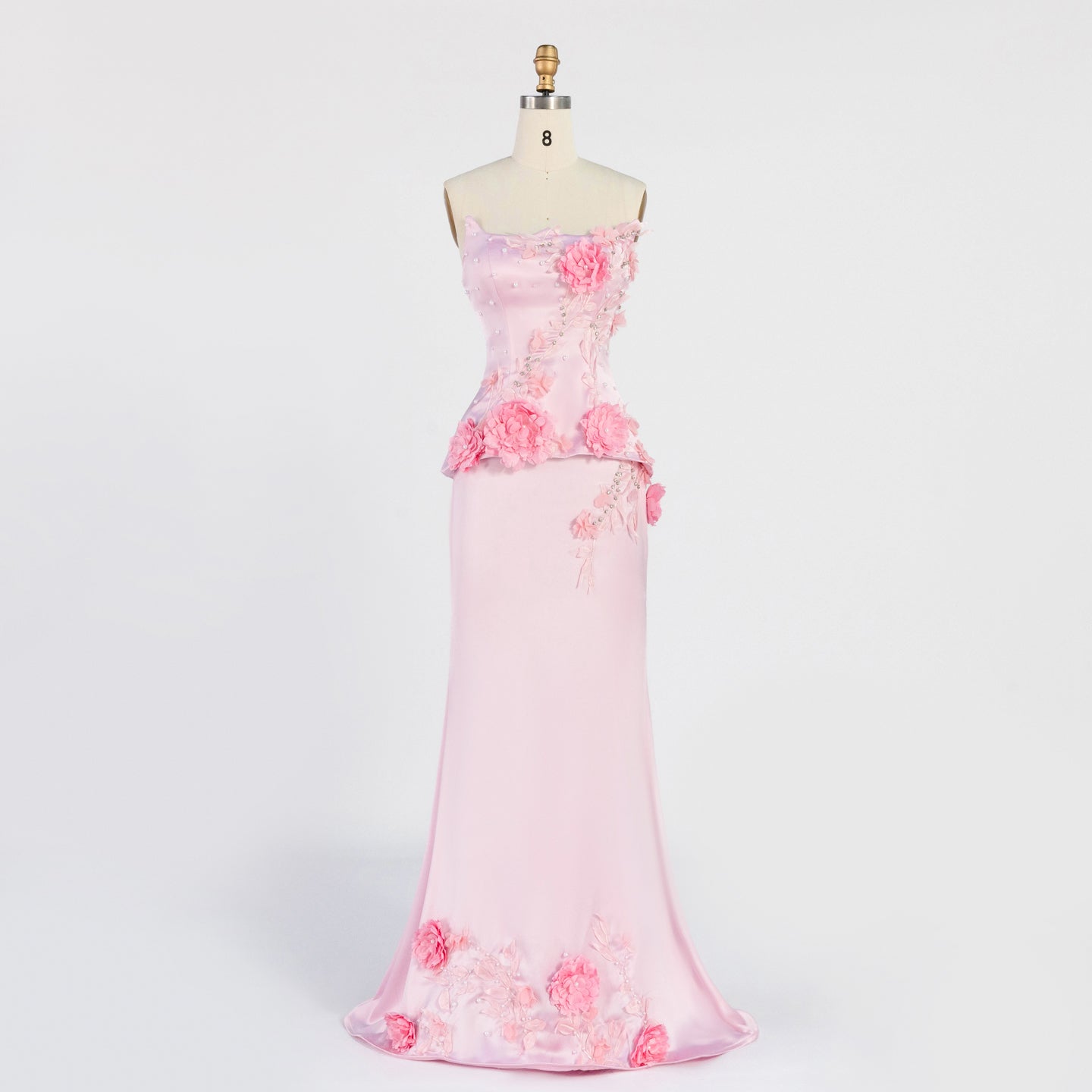 Strapless 3D Floral Satin Mermaid Gown Floor Length Formal Evening Dress ST007 Sheer Fairy
