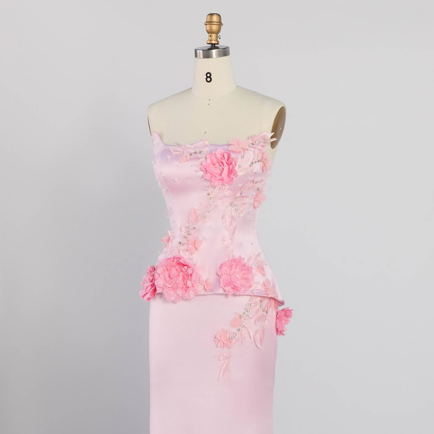 Strapless 3D Floral Satin Mermaid Gown Floor Length Formal Evening Dress ST007 Sheer Fairy