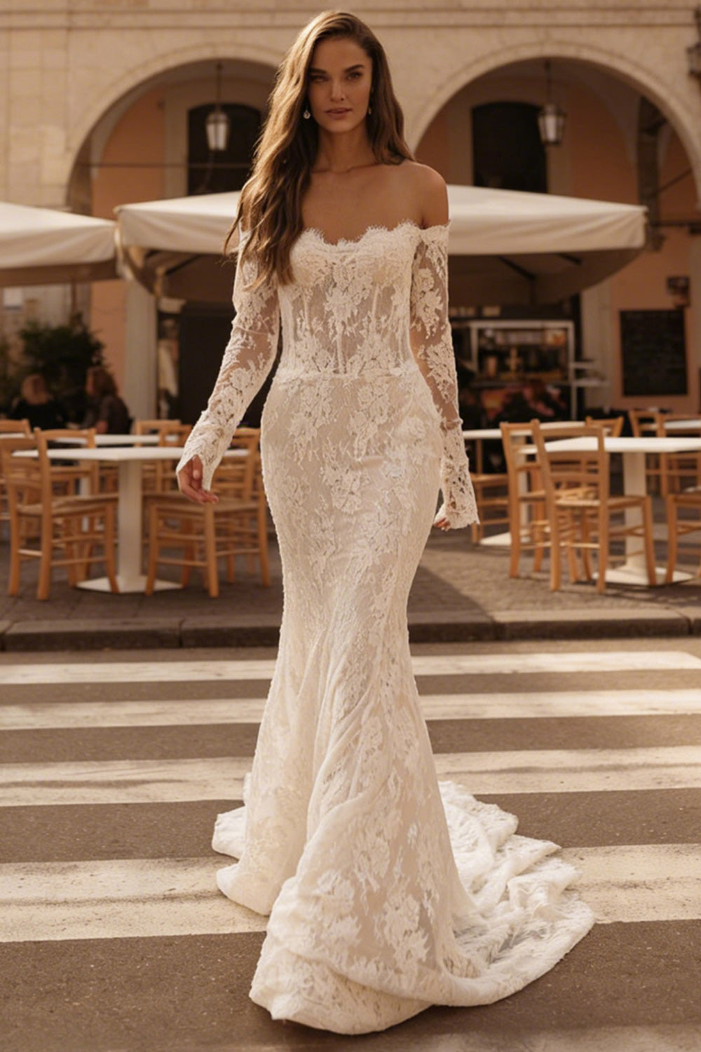 Ivory Lace Mermaid Wedding Dress SW172 Sheer Fairy