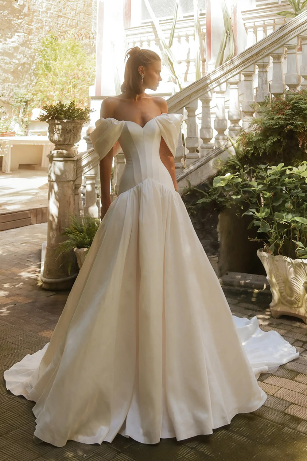 Off-the-Shoulder Satin Ball Gown Wedding Dress SW192 Sheer Fairy