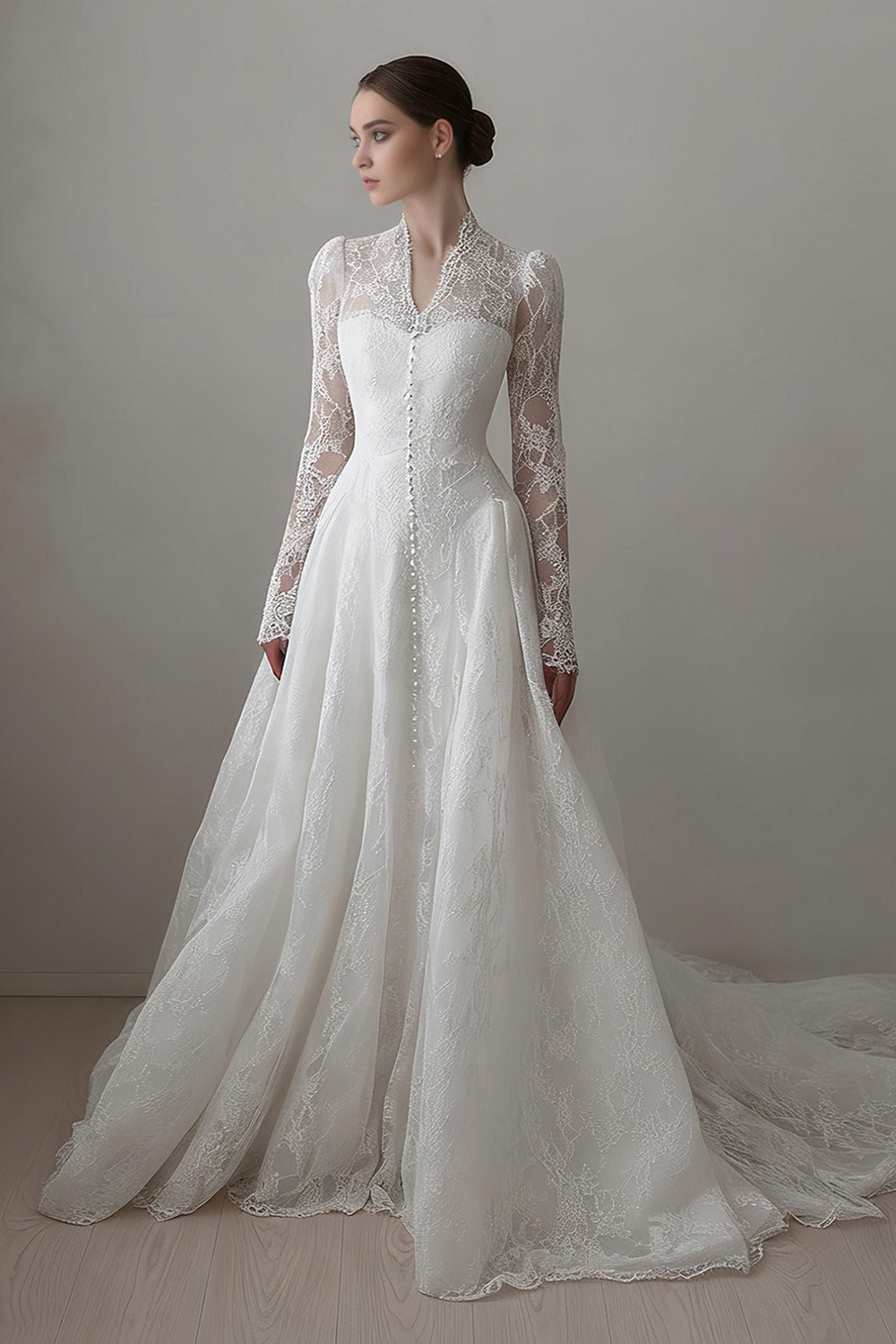 Modest Lace Wedding Dress with Long Sleeves SW272 Sheer Fairy