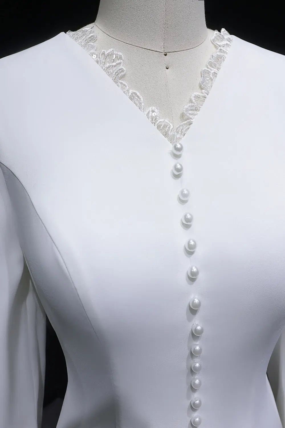 Long Sleeve Lace-Trimmed Crepe Bridal Wedding Dress SW584 Sheer Fairy