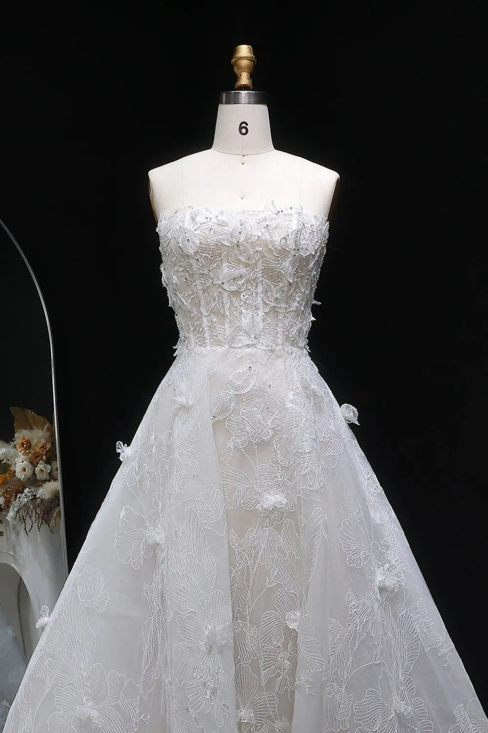 3D Floral Lace Bridal Strapless Ballgown Wedding Dress SW631 Sheer Fairy