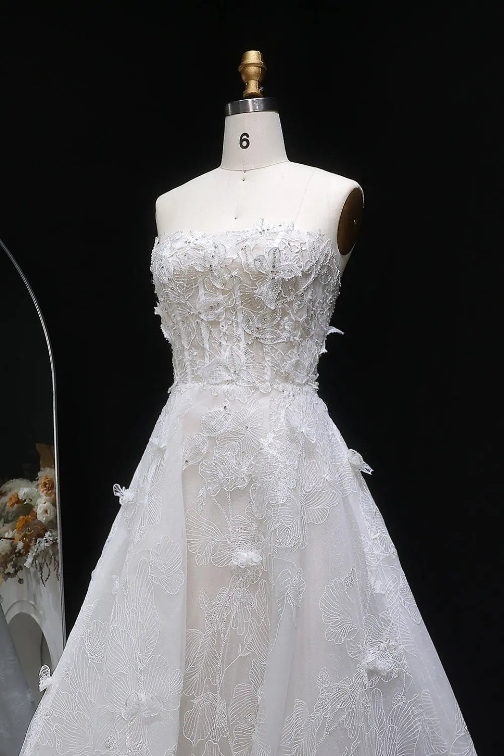 3D Floral Lace Bridal Strapless Ballgown Wedding Dress SW631 Sheer Fairy
