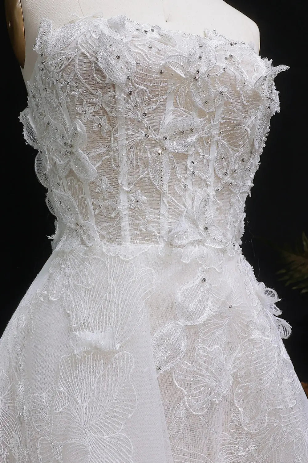 3D Floral Lace Bridal Strapless Ballgown Wedding Dress SW631 Sheer Fairy