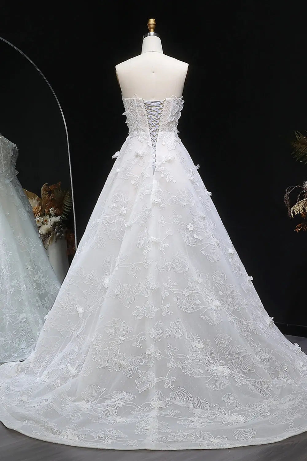 3D Floral Lace Bridal Strapless Ballgown Wedding Dress SW631 Sheer Fairy