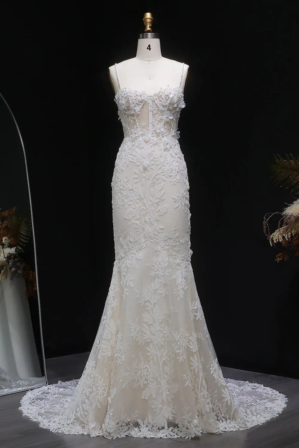 3D Floral Lace Bridal Mermaid Wedding Dress SW632 Sheer Fairy