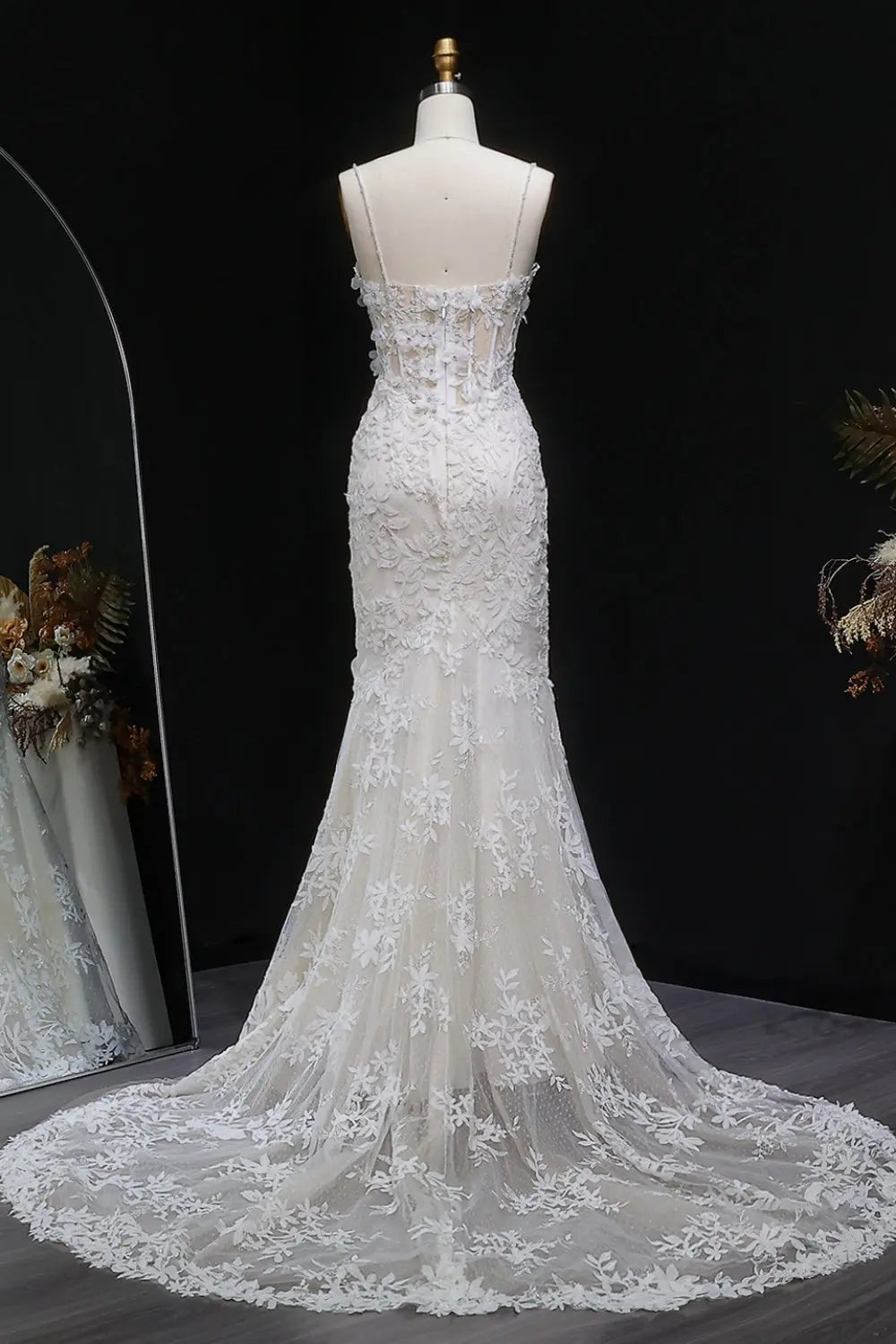 3D Floral Lace Bridal Mermaid Wedding Dress SW632 Sheer Fairy