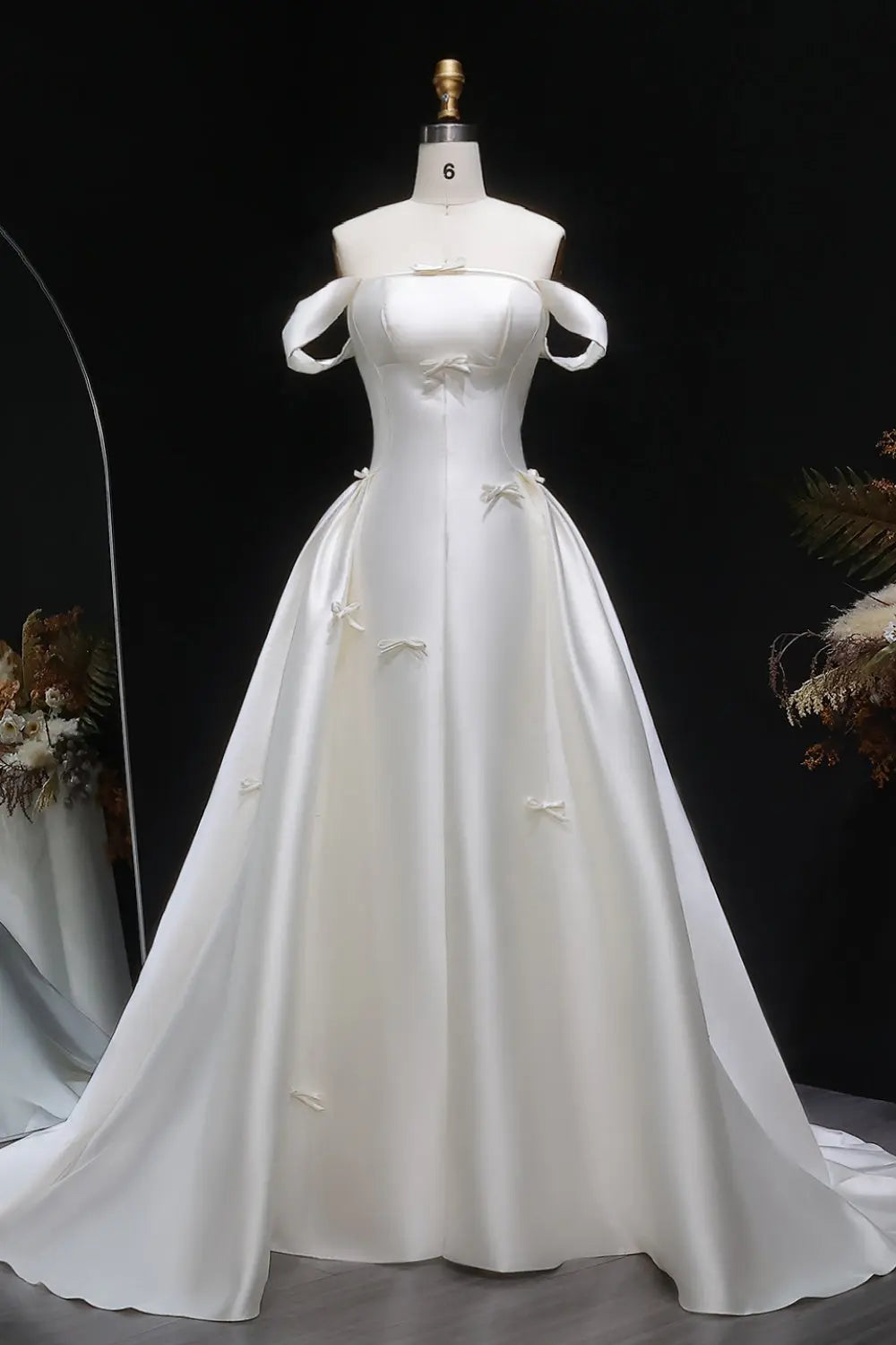 Off-the-Shoulder Satin Ballgown Wedding Dress SW633 Sheer Fairy