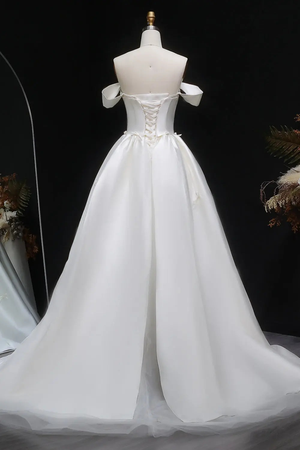 Off-the-Shoulder Satin Ballgown Wedding Dress SW633 Sheer Fairy