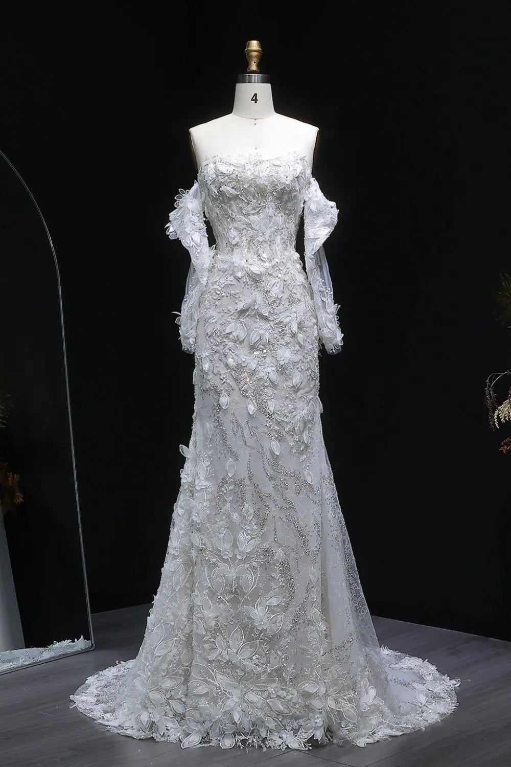 Vintage Texture Rich Mermaid Wedding Dress SW635 Sheer Fairy