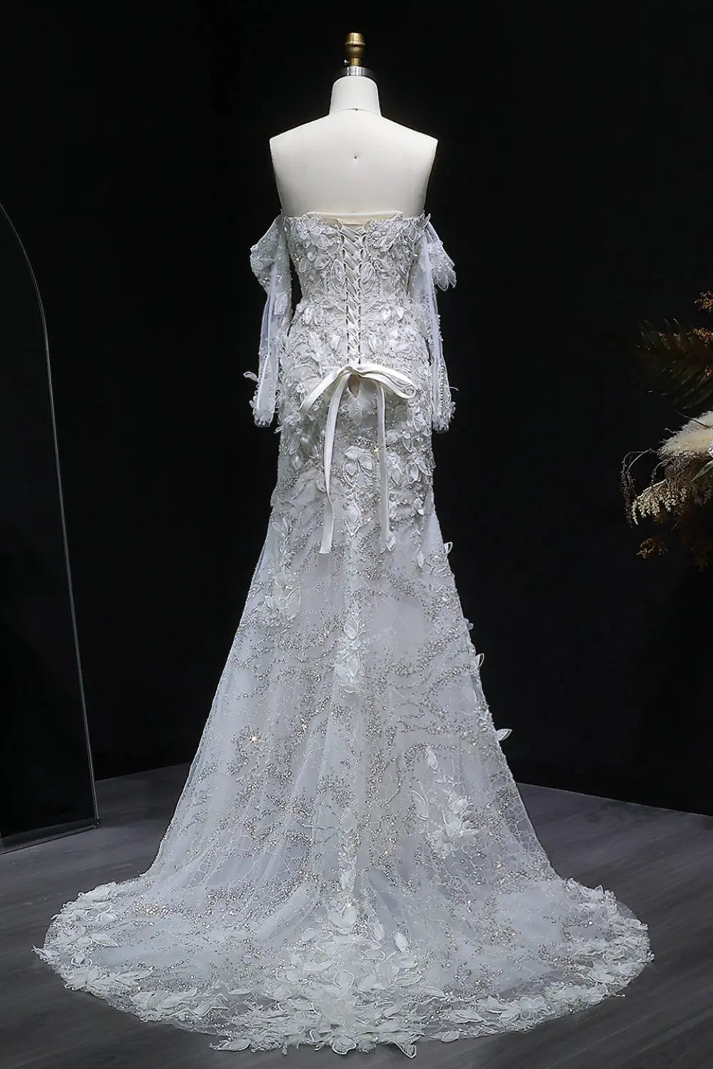 Vintage Texture Rich Mermaid Wedding Dress SW635 Sheer Fairy