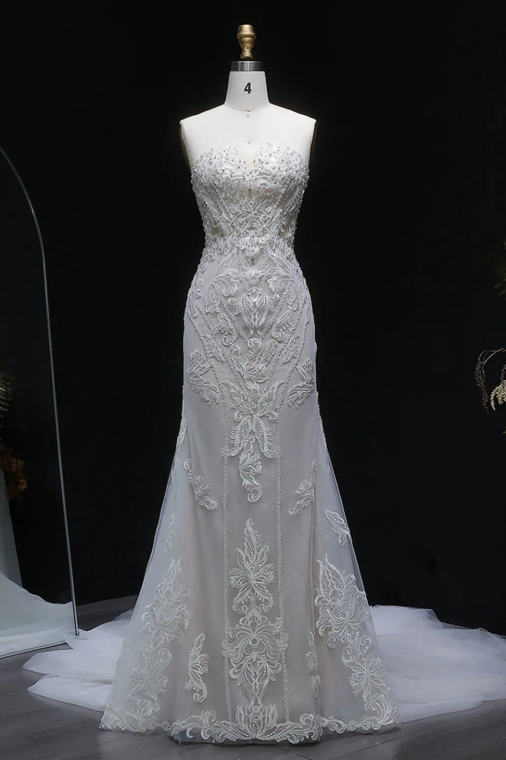 All-over Intricate Lace Strapless Mermaid Wedding Dress SW636 Sheer Fairy