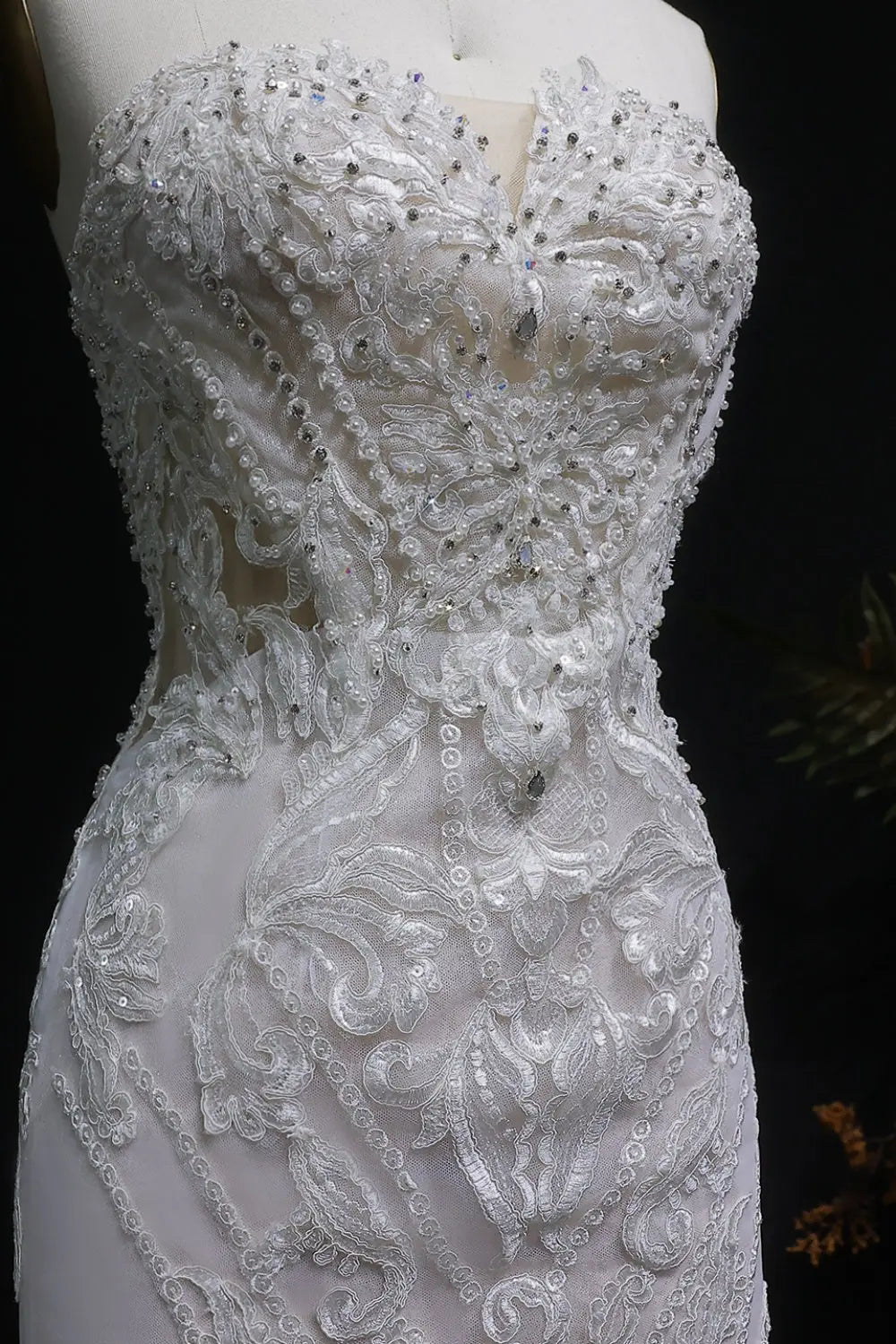 All-over Intricate Lace Strapless Mermaid Wedding Dress SW636 Sheer Fairy