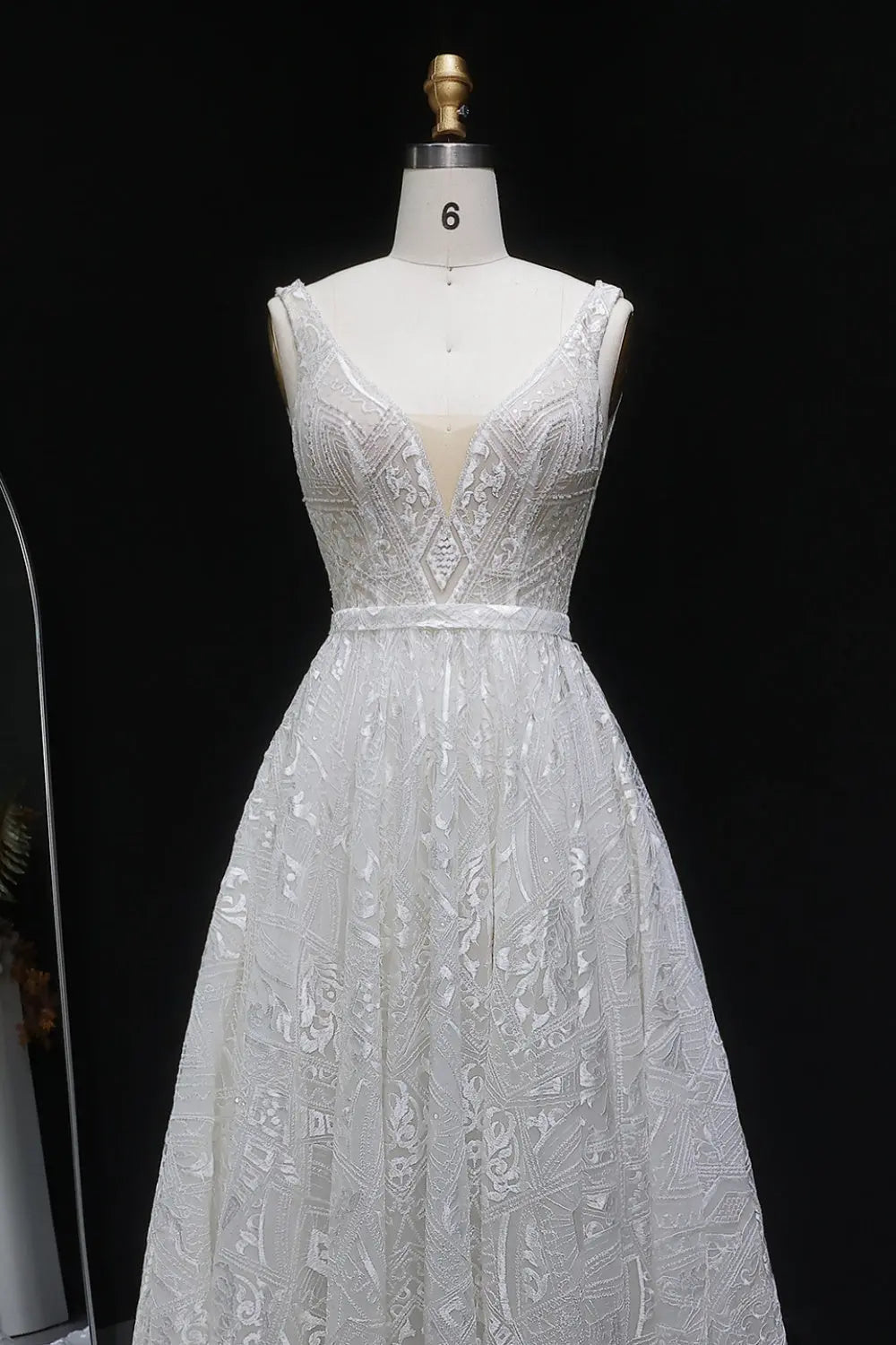 Sequin Lace Deep V-Neck A-Line Wedding Dress SW637 Sheer Fairy