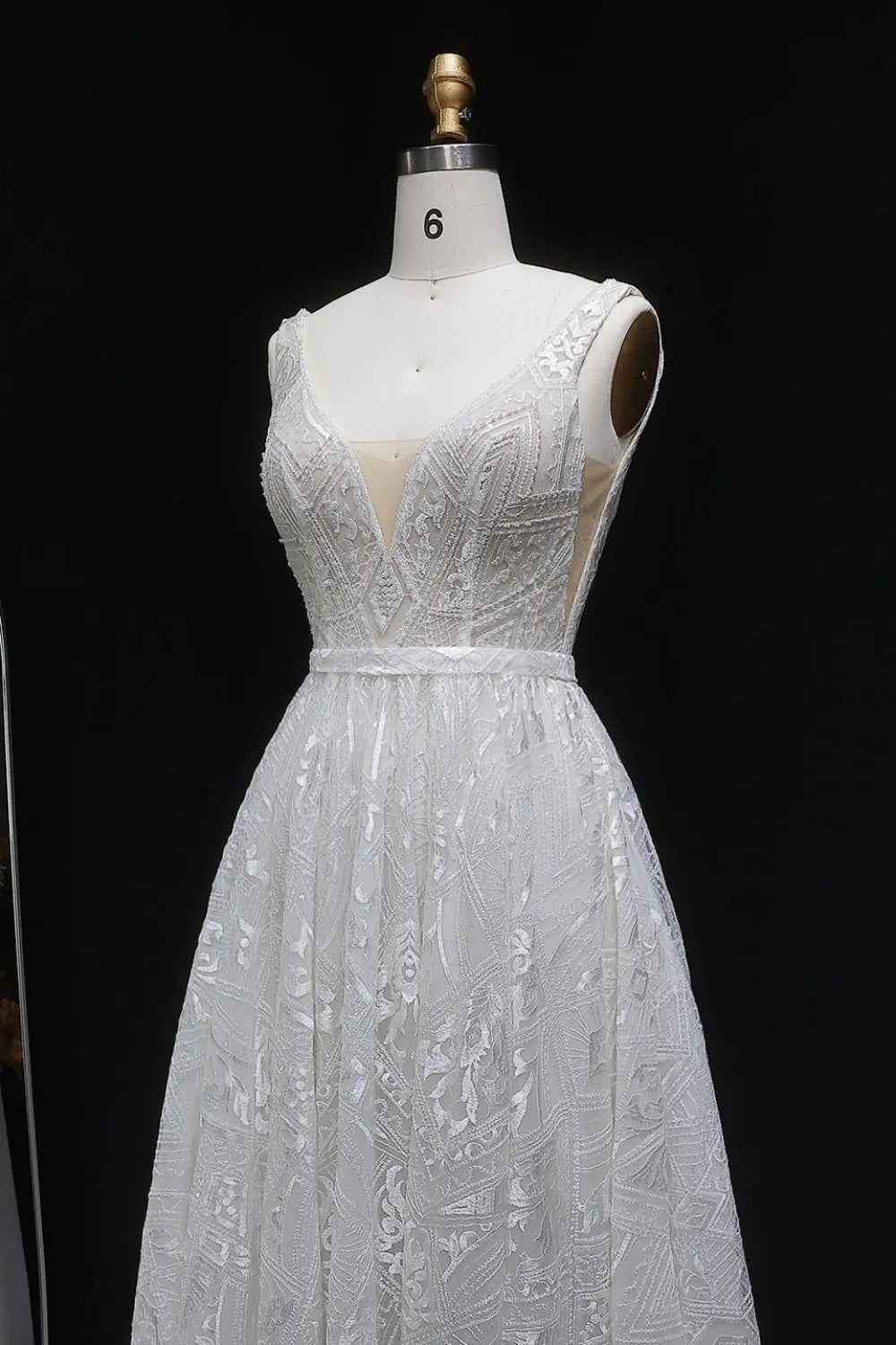 Sequin Lace Deep V-Neck A-Line Wedding Dress SW637 Sheer Fairy