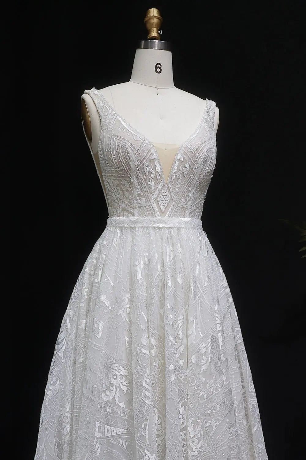 Sequin Lace Deep V-Neck A-Line Wedding Dress SW637 Sheer Fairy