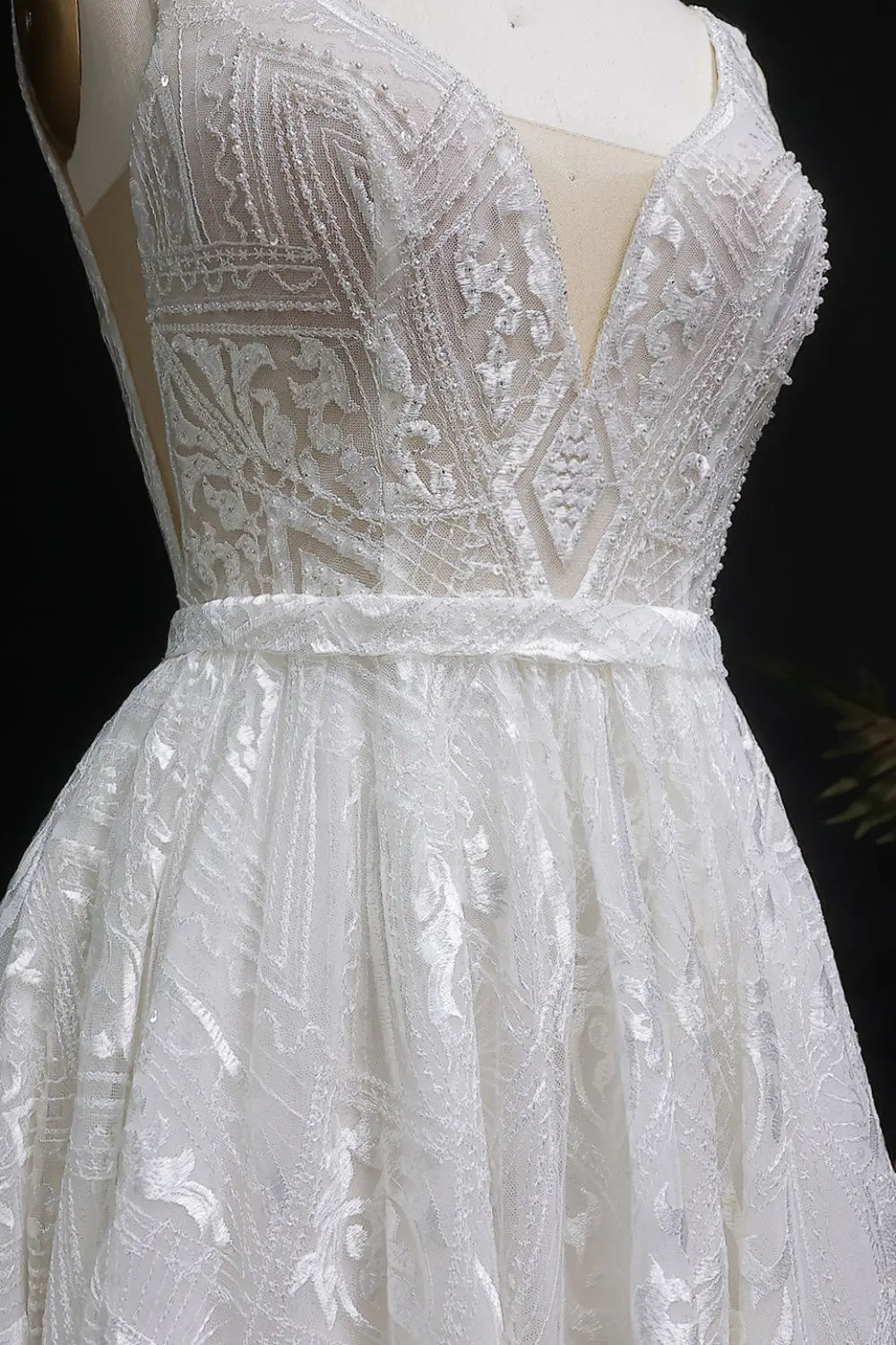 Sequin Lace Deep V-Neck A-Line Wedding Dress SW637 Sheer Fairy