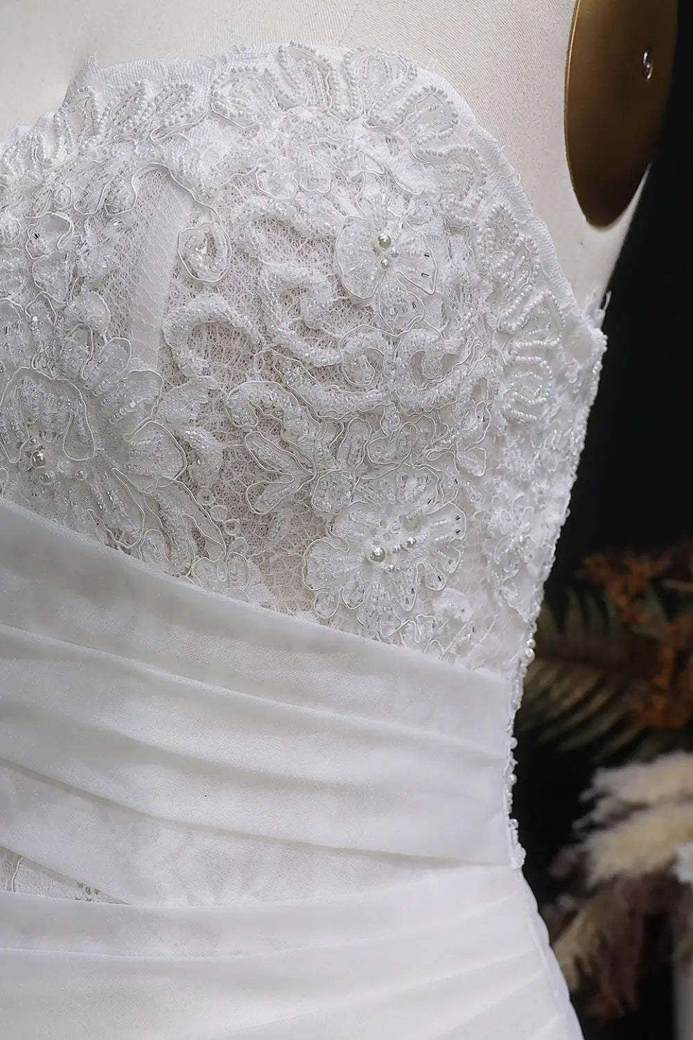 Strapless Ruched Chiffon Trumpet Mermaid Wedding Dress SW655 Sheer Fairy