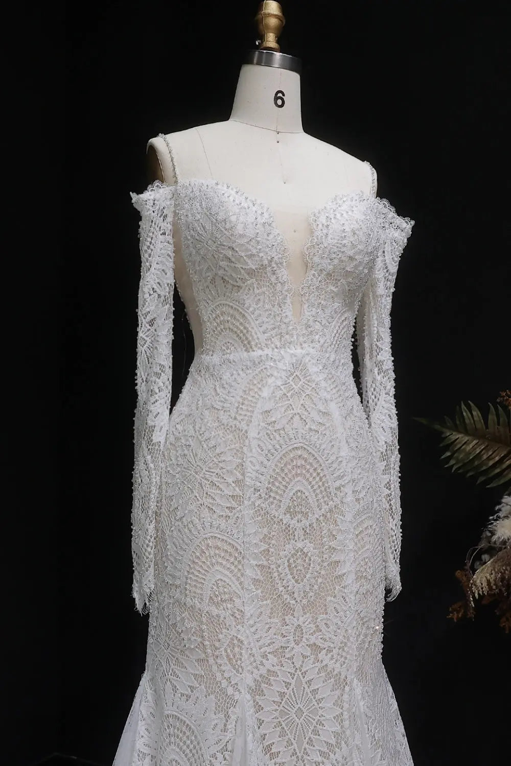 Flattering Long Sleeve Trumpet Mermaid Wedding Dress SW656 Sheer Fairy