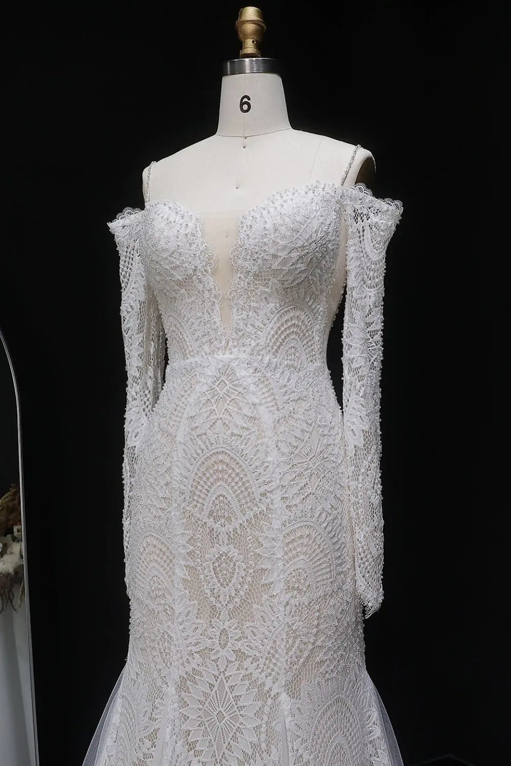 Flattering Long Sleeve Trumpet Mermaid Wedding Dress SW656 Sheer Fairy