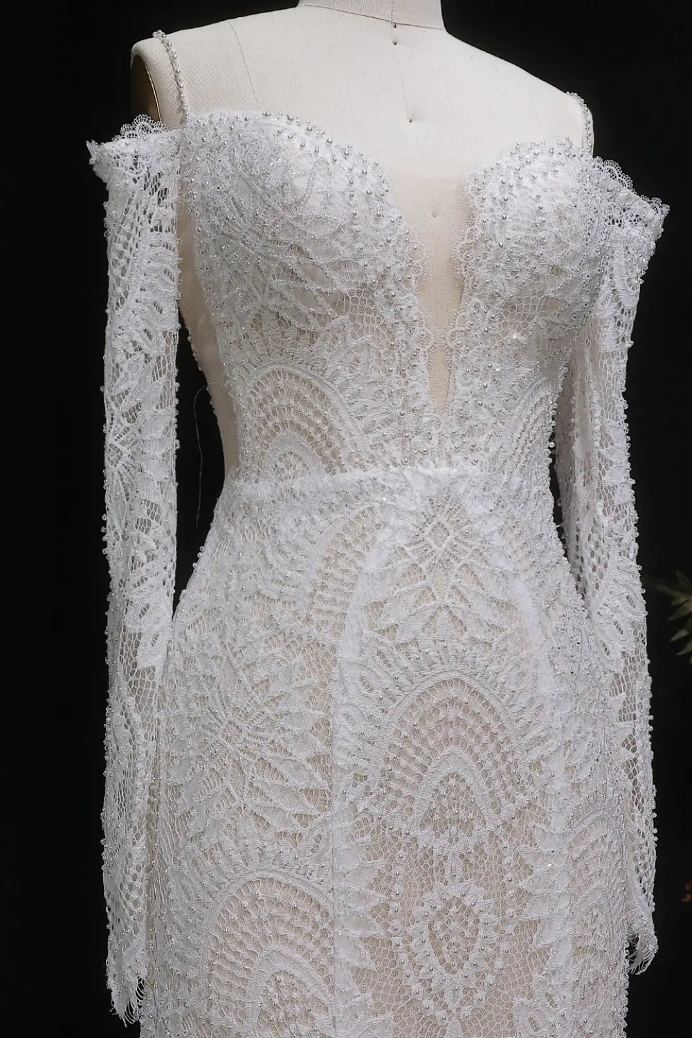 Flattering Long Sleeve Trumpet Mermaid Wedding Dress SW656 Sheer Fairy