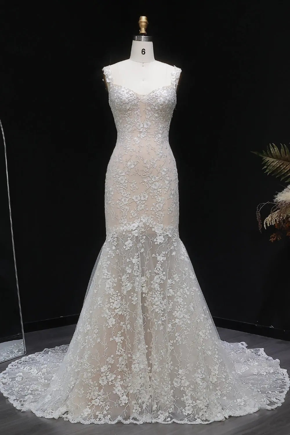 Ethereal 3D Floral Strapless Trumpet Wedding Dress SW657 Sheer Fairy