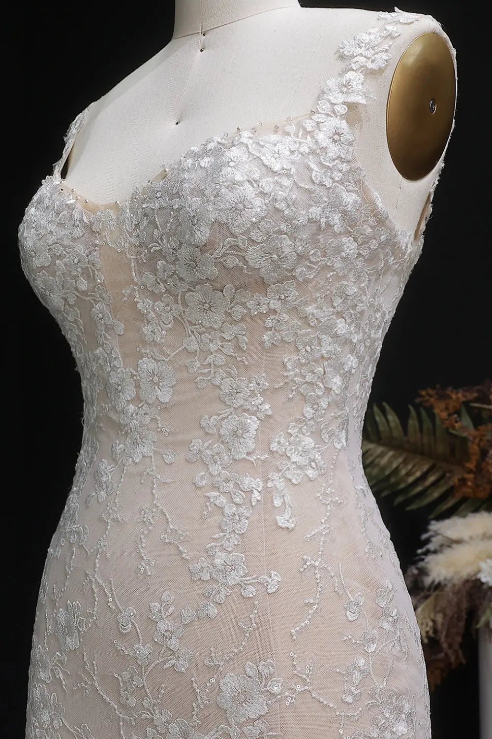 Ethereal 3D Floral Strapless Trumpet Wedding Dress SW657 Sheer Fairy