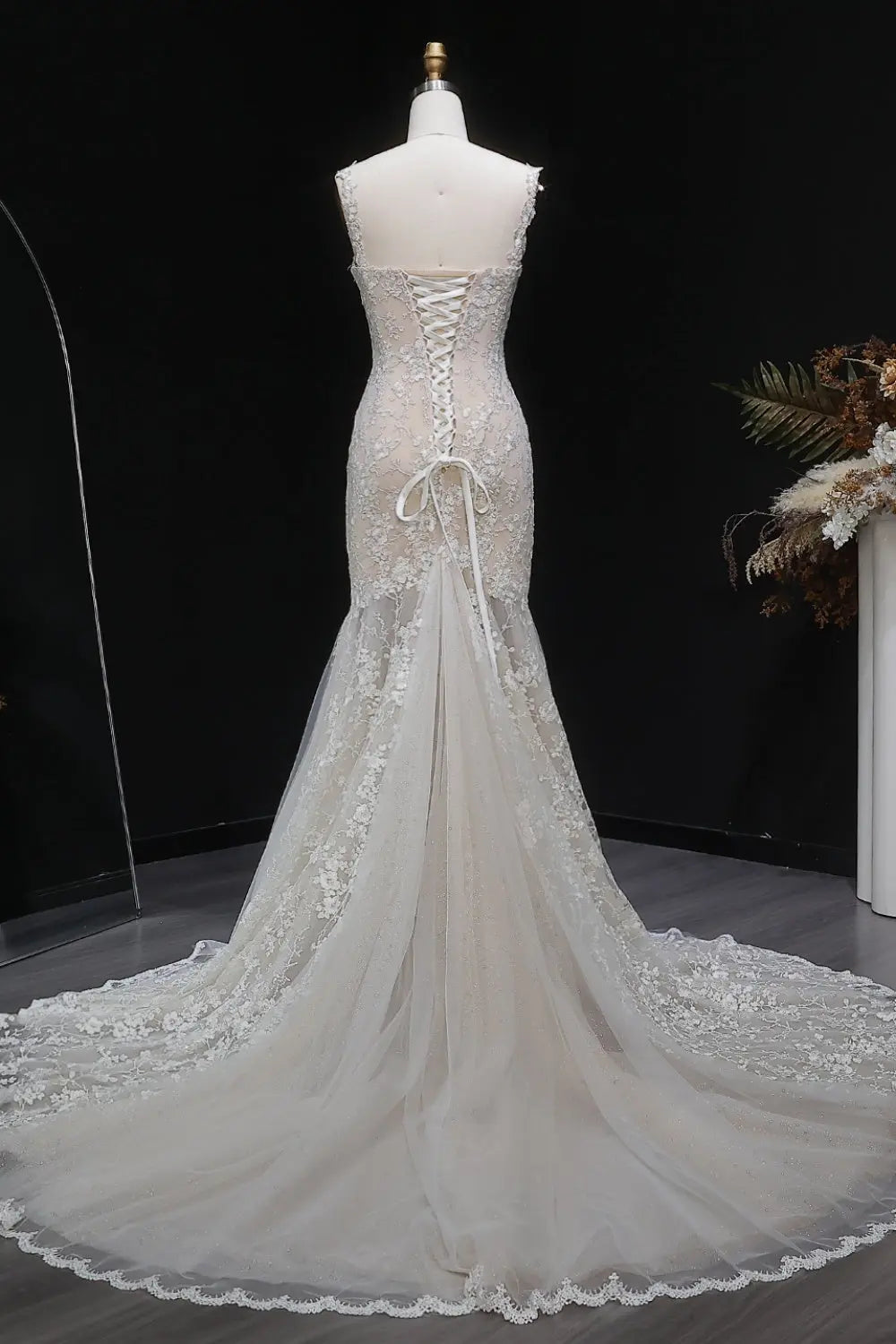 Ethereal 3D Floral Strapless Trumpet Wedding Dress SW657 Sheer Fairy