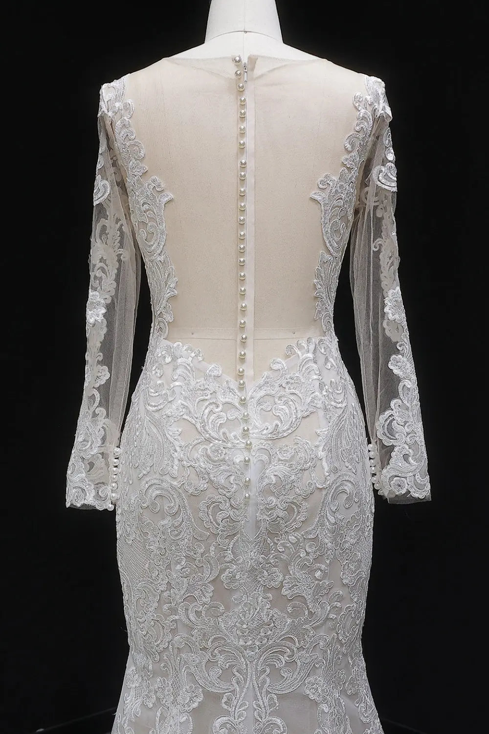 Long Sleeve Sequined Lace Bridal Mermaid Wedding Dress SW660 Sheer Fairy