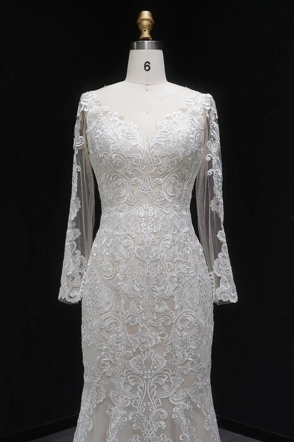 Long Sleeve Sequined Lace Bridal Mermaid Wedding Dress SW660 Sheer Fairy