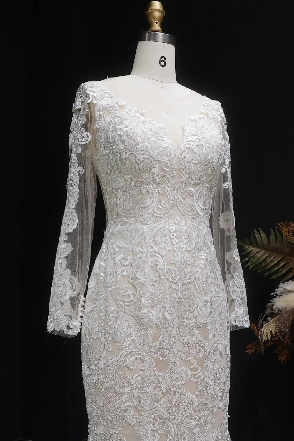 Long Sleeve Sequined Lace Bridal Mermaid Wedding Dress SW660 Sheer Fairy