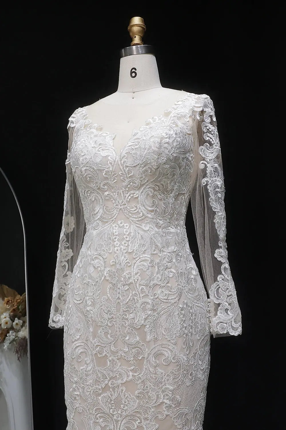 Long Sleeve Sequined Lace Bridal Mermaid Wedding Dress SW660 Sheer Fairy