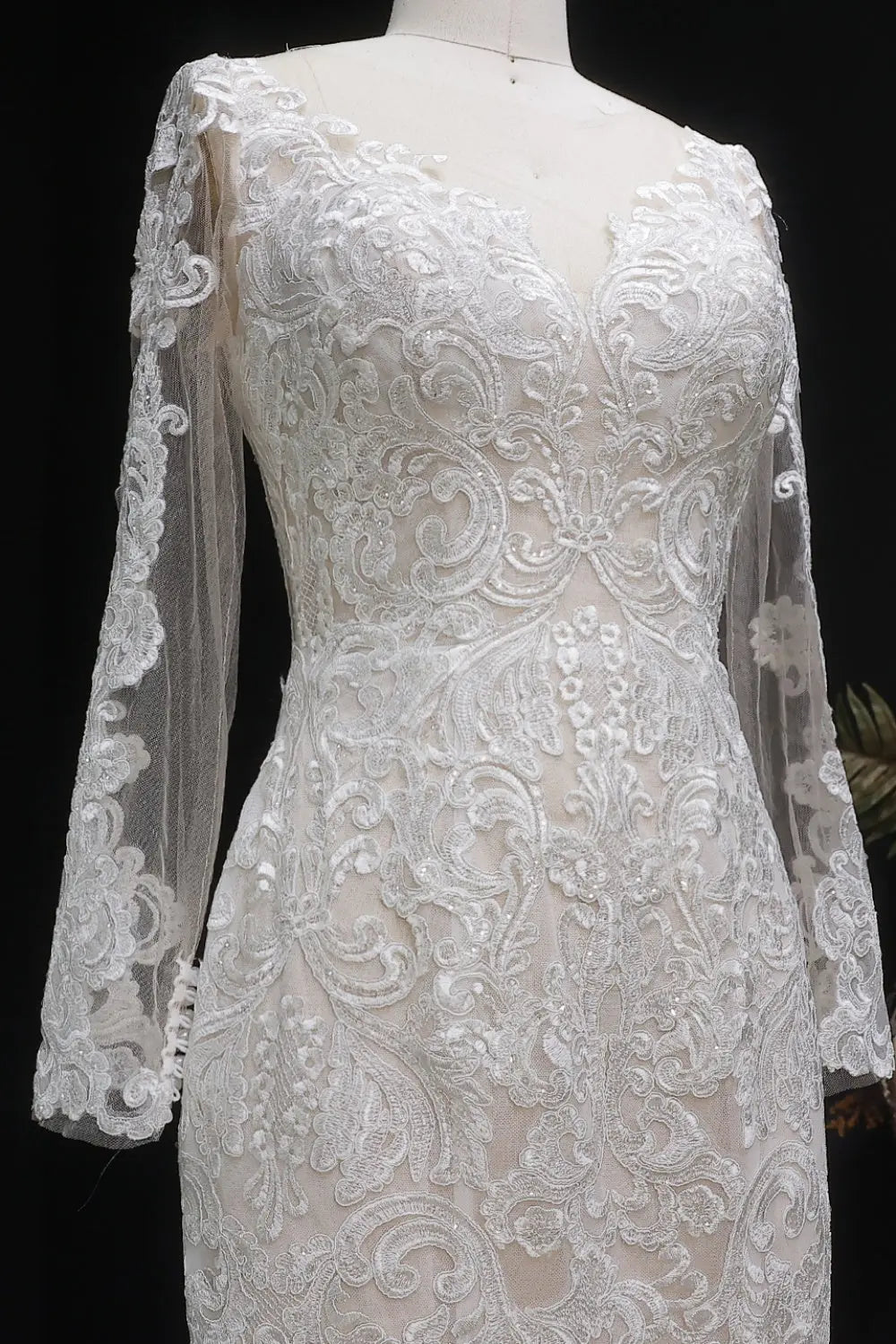 Long Sleeve Sequined Lace Bridal Mermaid Wedding Dress SW660 Sheer Fairy