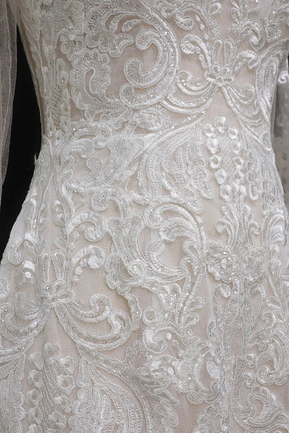 Long Sleeve Sequined Lace Bridal Mermaid Wedding Dress SW660 Sheer Fairy